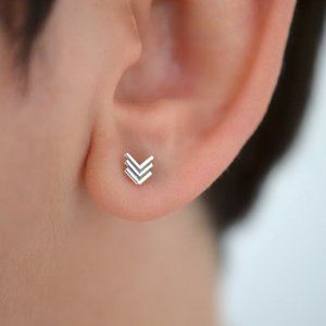 Pair of Sterling Silver Studs / Chevron & Lightning Bolt Earrings